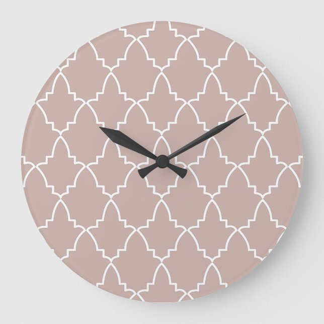 Beige Moroccan Lattice Pattern   Large Clock (Front)