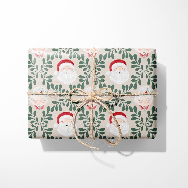 Beige Mr. & Mrs. Claus Christmas Wrapping Paper (Creator Uploaded)