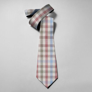 Beige Multicolor Plaid Blue Green Red Stripes Tie
