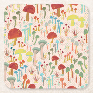 Beige mushroom paper coaster square 