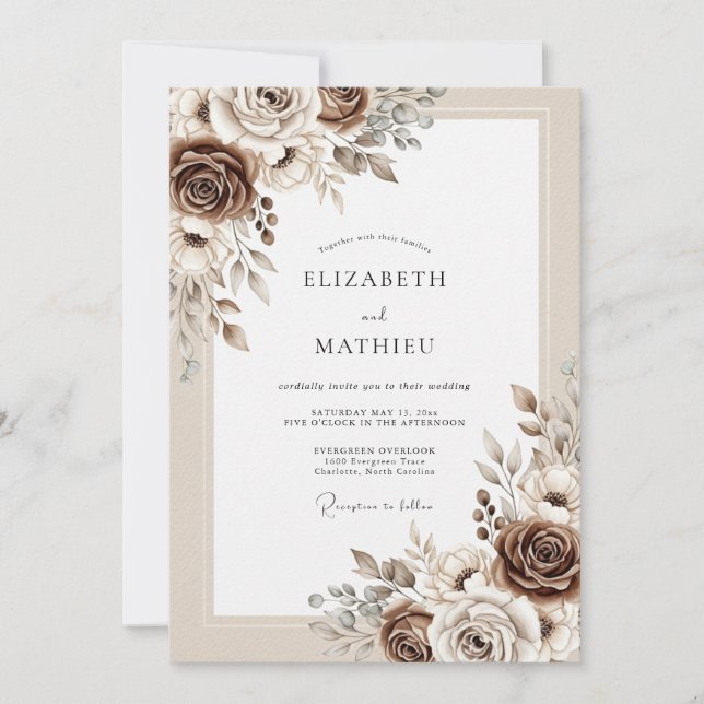 Beige Muted Rustic Wedding Invitation (Front)