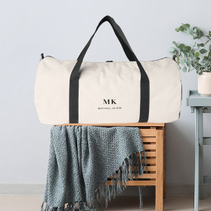 Beige name monogram duffle bag