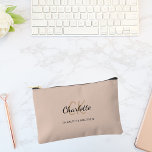 Beige name monogram initials modern accessory pouch<br><div class="desc">A beige coloured background,  black and golden text. 
Personalise and add your first name,  monogram initials and full name.</div>