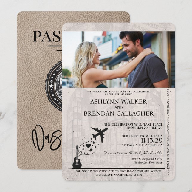 Beige Nashville Passport Wedding Invitation (Front/Back)