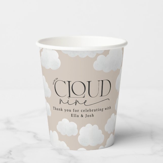 Beige natural cloud nine shower modern stylish paper cups (Back)