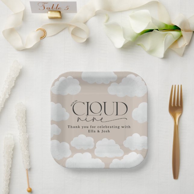 Beige natural cloud nine shower modern stylish paper plate (Wedding)