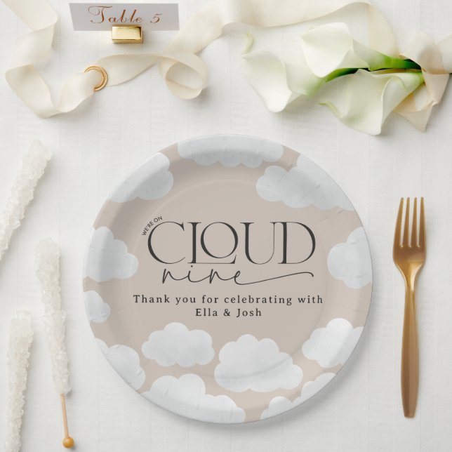 Beige natural cloud nine shower modern stylish paper plate (Wedding)