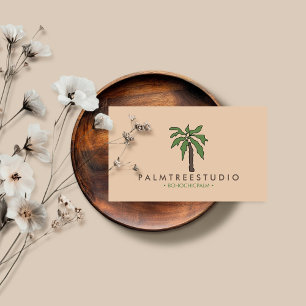Beige Natural Minimalist Tropical Palm Tree Business Card