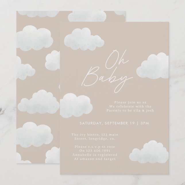 Beige natural Oh Baby shower modern stylish Invitation (Front/Back)