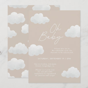Beige natural Oh Baby shower modern stylish Invitation