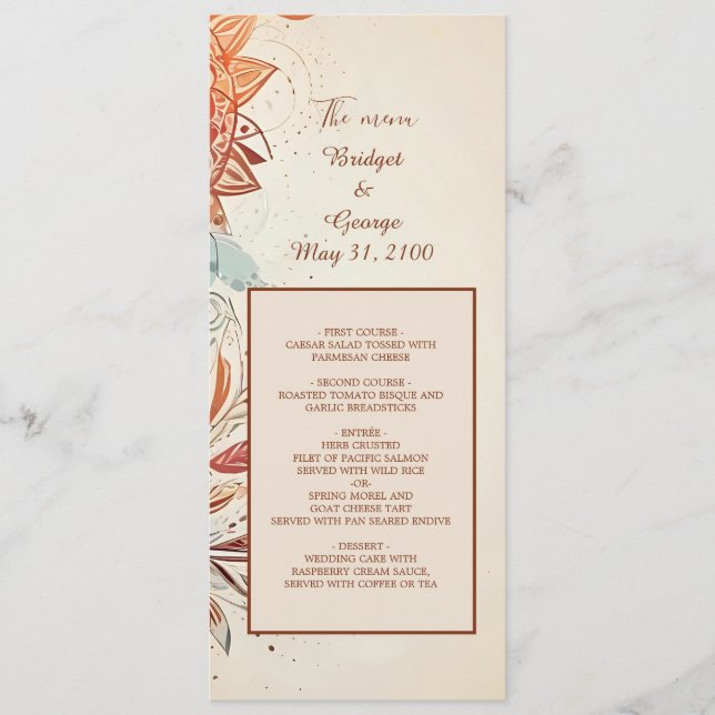 beige natural vintage wedding program & menu (Front)