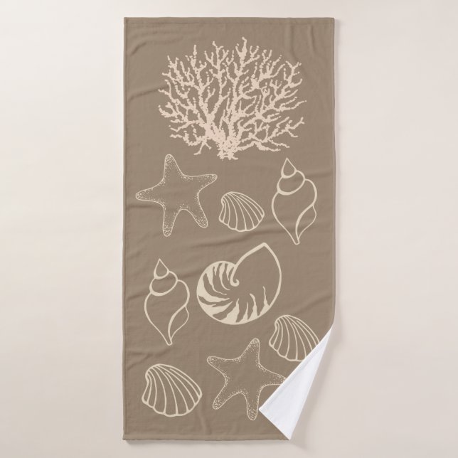 Beige Nautical Seashell Bath Towel (Bath Towel)
