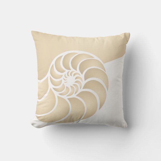 Beige Nautilus Nautical Seaside Cushion (Front)