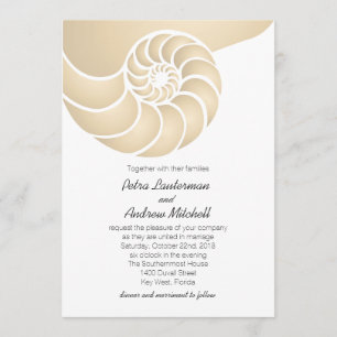 Beige Nautilus Shell Beach Wedding Invitation