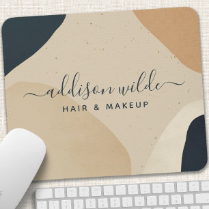 Beige Navy Blue Modern Abstract Shapes Neutral Mouse Mat