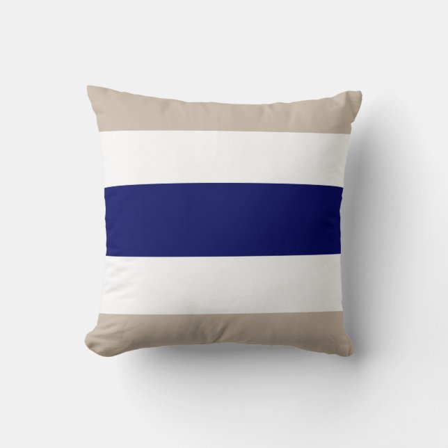 Beige Navy Blue & White Stripe Couch Pillow Gift (Front)