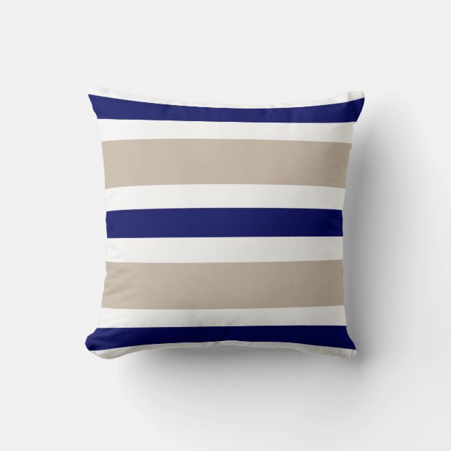 Beige Navy Blue & White Stripe Couch Pillow Gift (Front)