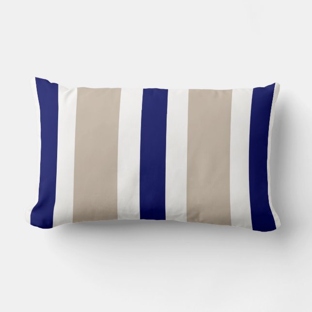Beige Navy Blue & White Stripe Lumbar Pillow Gift (Front)