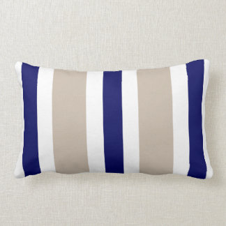 Beige Navy Blue & White Stripe Lumbar Pillow Gift