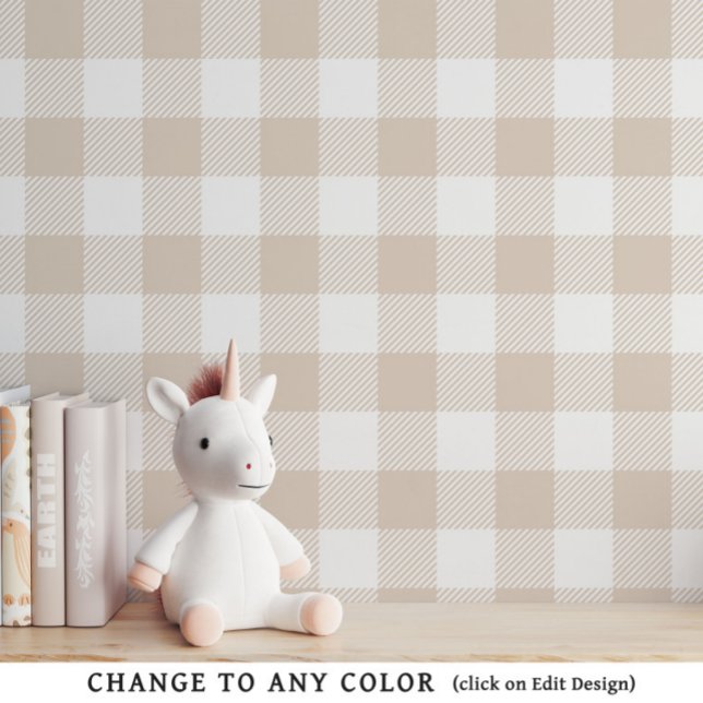 Beige Neutral Baby Gingham Nursery Wallpaper (Creator Uploaded)
