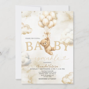Beige Neutral Bear Cloud Balloon Baby Shower Invitation