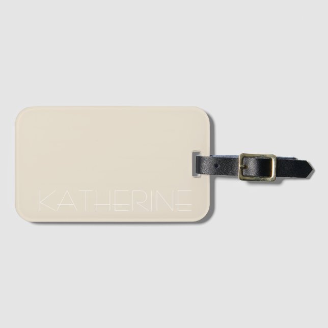 Beige neutral earthy natural tone personalised luggage tag (Front Horizontal)