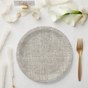 Beige Neutral Faux Linen Fabric Elegant Paper Plate