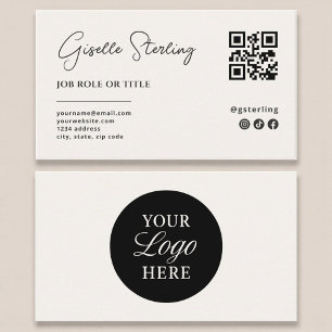 Beige Neutral Logo QR Code Professional Company Business Card