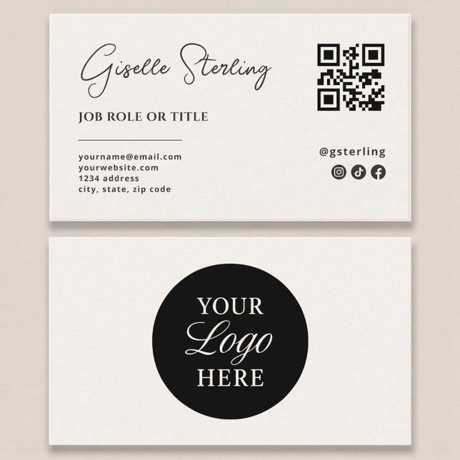 Beige Neutral Logo QR Code Professional Company Business Card (Creator Uploaded)