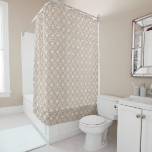 Beige Neutral Modern Geometrical Batik Pattern Shower Curtain