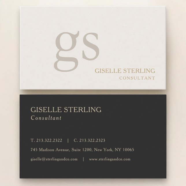 Beige Neutral Monogram Professional Business Card (Creator Uploaded)