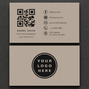Beige Neutral Professional Company Logo QR Code  Business Card