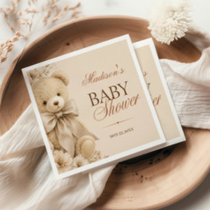 Beige Neutral Teddy Bear Floral Napkin