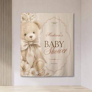 Beige Neutral Teddy Bear Floral Tapestry