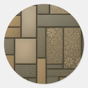 Beige Neutral Tile Mosaic Pattern Classic Round Sticker