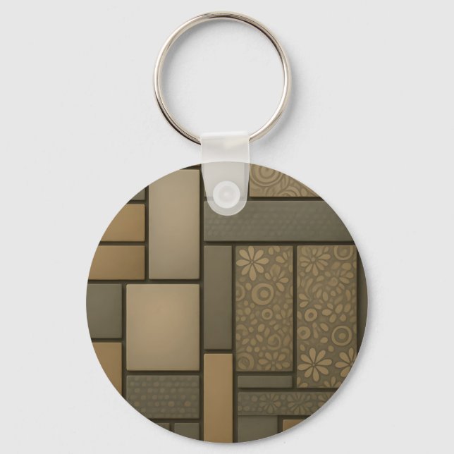 Beige Neutral Tile Mosaic Pattern Key Ring (Front)