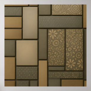 Beige Neutral Tile Mosaic Pattern Poster