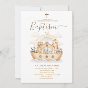 Beige Neutral Watercolor Animals Christening  Invitation