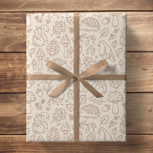 Beige Neutral Woodland Animals Kids Fall Forest Wrapping Paper