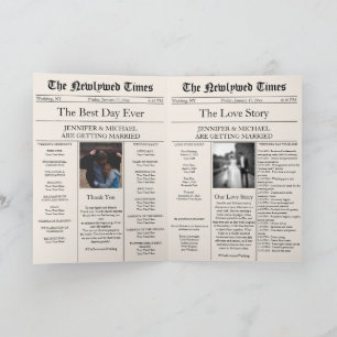 Beige Newspaper Wedding Timeline Program Story Invitation