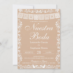 Beige Nuestra Boda Papel Picado Wedding Invitation