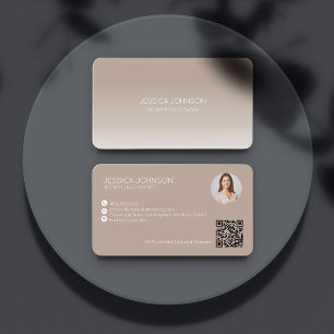 Beige Ombre Modern Minimalist QR Notary Photo  Business Card