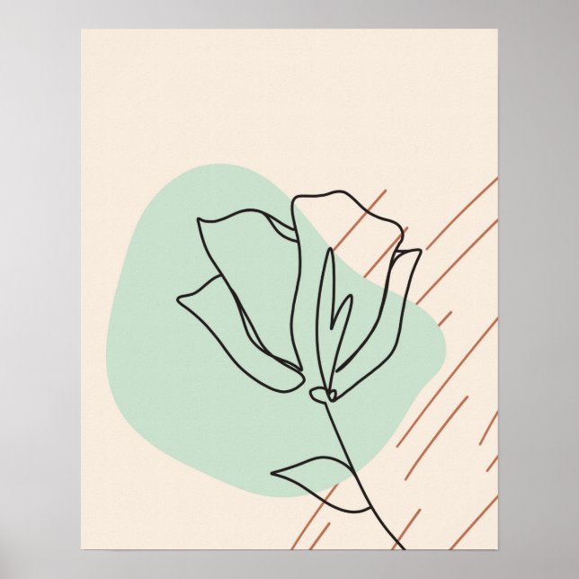 Beige One Line Flower Abstract Floral Art Print (Front)