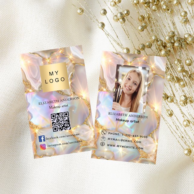 Beige opal agate logo photo Qr code social media Business Card (Creator Uploaded)