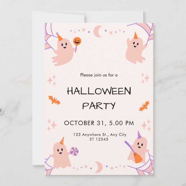 Beige Orange Black Playful Halloween Invitation (Front)