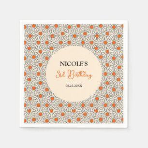 Beige Orange Daisies Floral Arch Birthday Napkin
