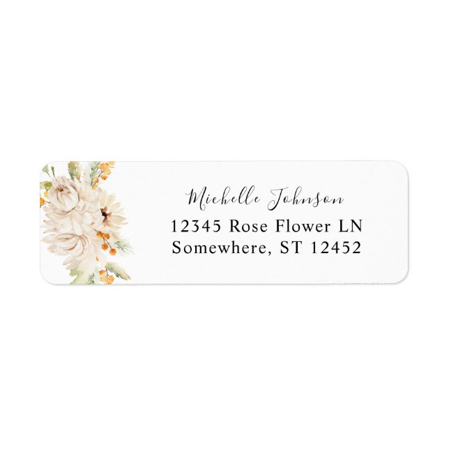 Beige & Orange Floral Return Address Label (Front)