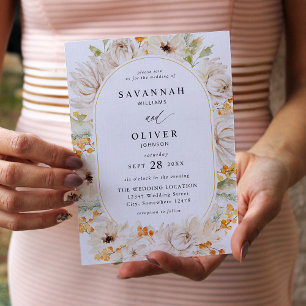 Beige & Orange Floral Wedding 2 Invitation