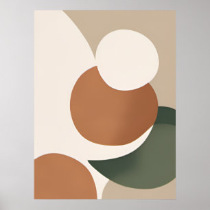 Beige Orange Green Minimal Abstract Boho AI Art Poster
