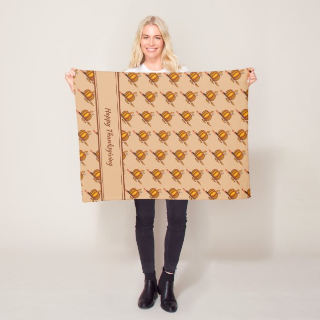 Beige Orange PUMPKIN Custom HAPPY THANKSGIVING Fleece Blanket (In Situ)